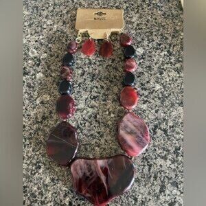 Pink & Burgandy Stone Necklace